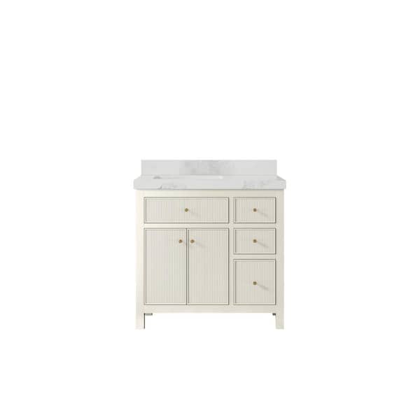 Willow Collections Sonoma 36 in. Left Sink Freestanding Alabaster Bath Vanity with Calcutta Nuvo Quatrz Top Unassembled