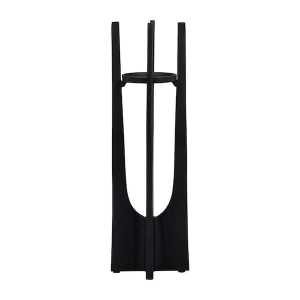 16 in. Black Metal Aluminum Modern Geometric Pillar Candle Holder with Sculptural Base