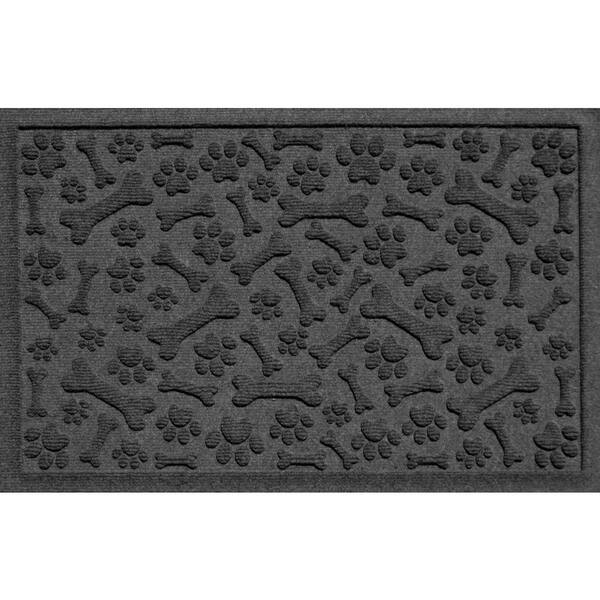 Bungalow Flooring Paws and Bones Charcoal 18 in. x 27 in. PET Polyester Pet Mat