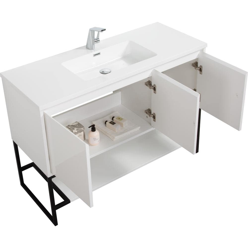 Allen 48 in. Freestanding White Bath Vanity Open-Shelf Bathroom Storage Van