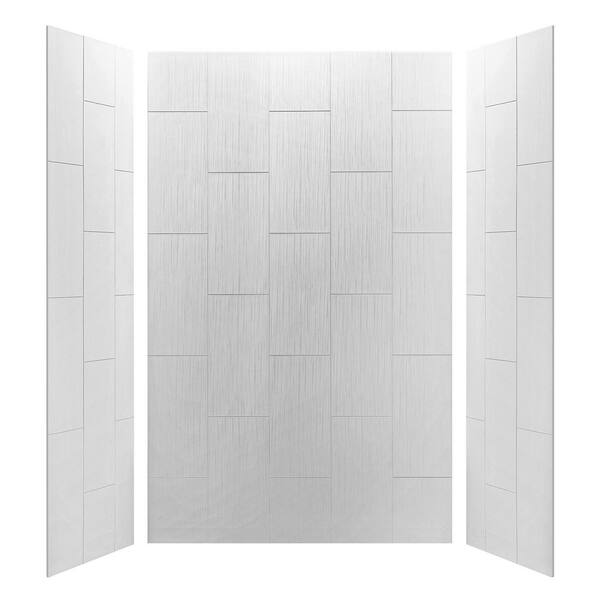 60 in. W x 96 in. H x 32 in. D 3-Piece Glue Up Modern Wood Grain Pattern Alcove Shower Wall Surround in Matte White