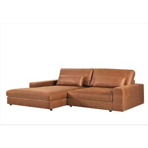 Elzada 105.52 in. W Square Arm 2-Piece L Shaped Leather Mid-Century Left Facing Sectional Sofa in Brown