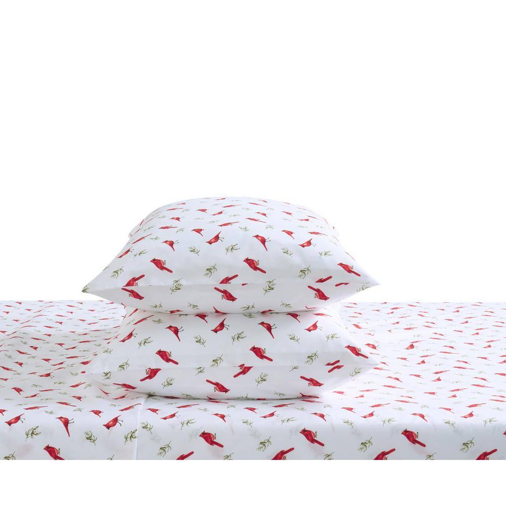 Snow Birds White Microfiber Queen Sheet Set