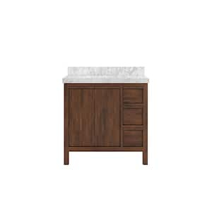 Elizabeth Teak 36 in. W x 22 in. D x 36 in. H Single Sink Bath Vanity Center in Dark Walnut with 2" Carrara Marble Top