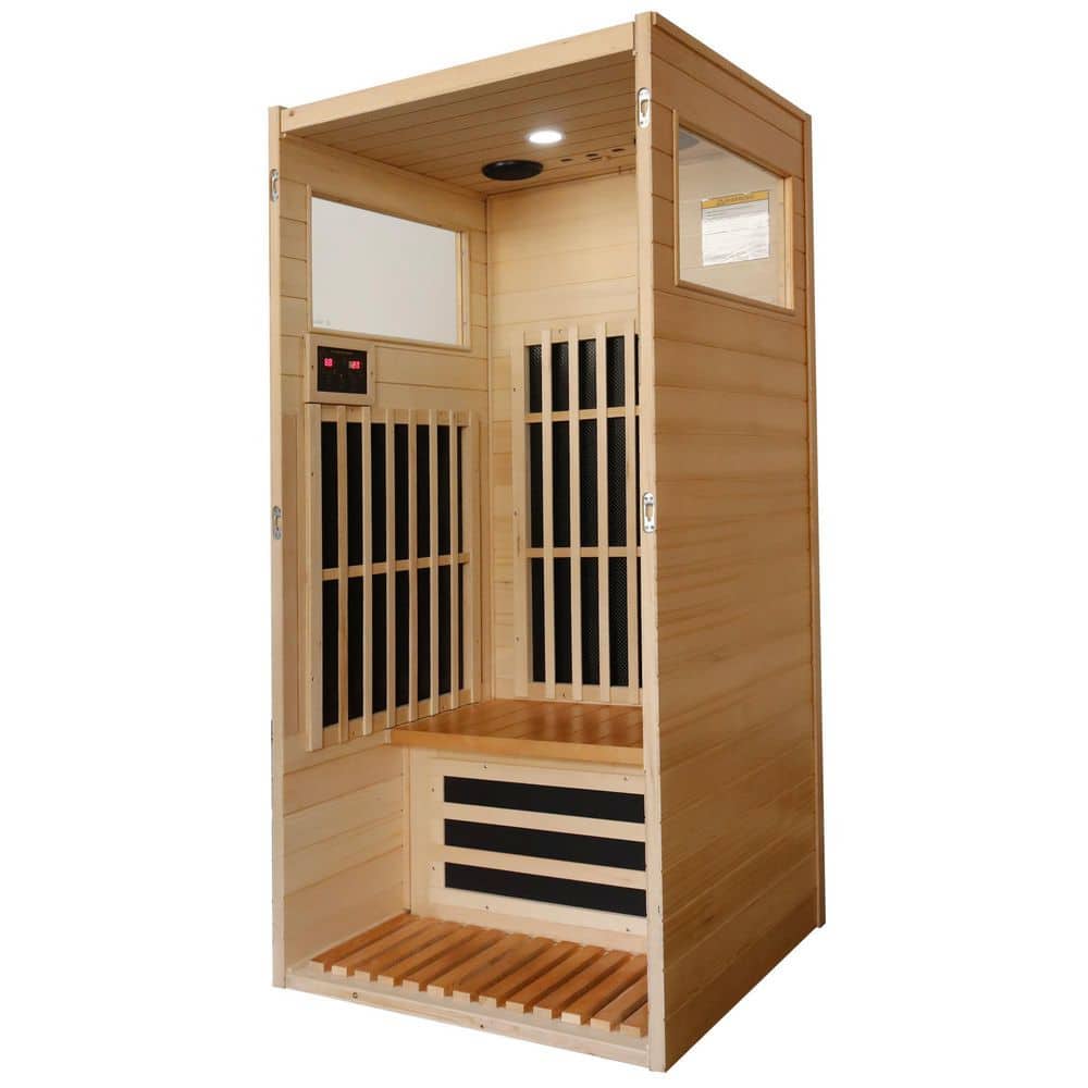 Far Infrared Natural Wood 1-Person Single Graphene Sauna Room Dual Audio Bl