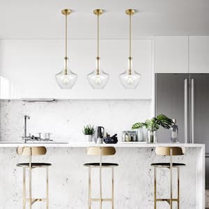 Sienna 1-Light Brushed Brass/Seeded Pendant with Glass Shade