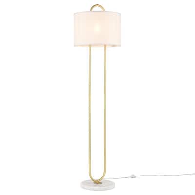 Ion 62.28 in. Brass/White Floor Lamp with Fabric Shade