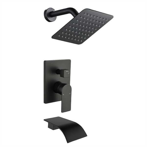 FLG Single-Handle 1-Spray Wall Mount Tub and Shower Faucet with 8 in. Shower Head in Matte Black (Valve Included)