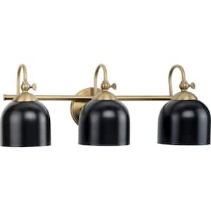 Dalton 24 in. 3-Light for Bath Vintage Brass Matte Black Vanity Light for Bath and Vanity