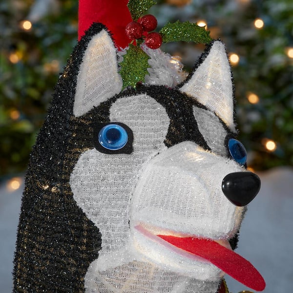 2.5 factory Ft Warm White LED Husky With Hat Holiday Yard Decoration.