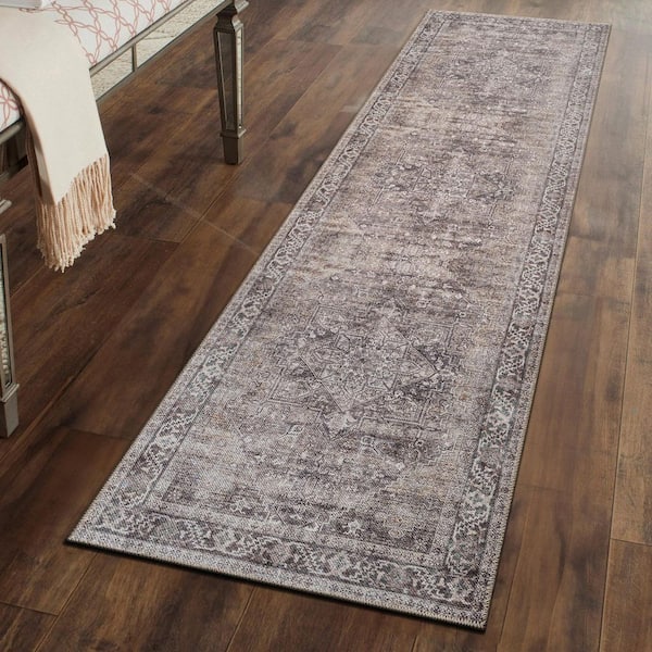 Calista Medallion Machine Washable Beige 2 ft. 6 in. x 6 ft. Runner Rug