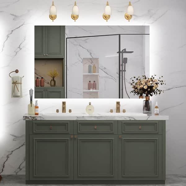 KIOTEE 55 in. W x 36 in. H Rectangular Frameless Super Bright Backlited LED Anti-Fog Tempered Glass Wall Bathroom Vanity Mirror