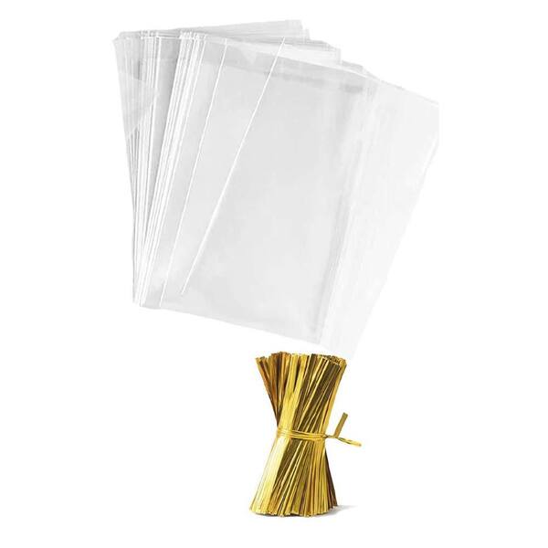 NPLUX Lot De 100 Sacs En Cellophane Transparent En Forme De Cône Avec Attaches Pour Bonbons, Popcorn, Biscuits, Petits Emballages Cadeaux (12,7 X 25,4 Cm