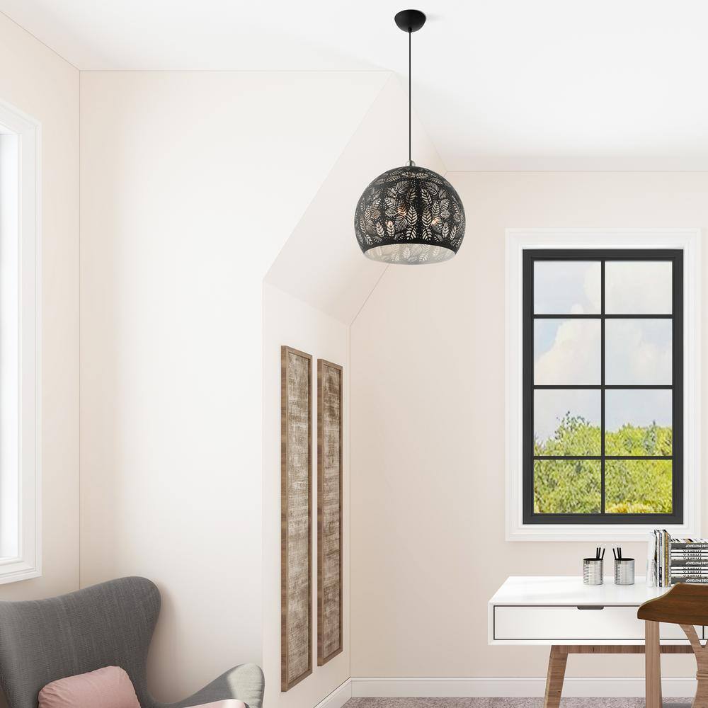 Chantily Bohemian Black and Nickel Globe Pendant with Crystal Accents