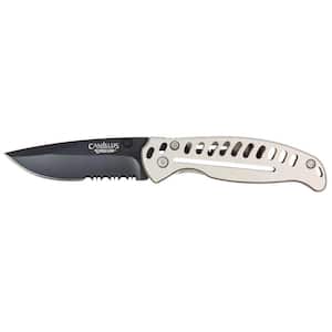 EDC3 3 in. Carbonitride Titanium Drop Point Partially Serrated Folding Knife with Stainless Steel Handle, Dual Thumbstud