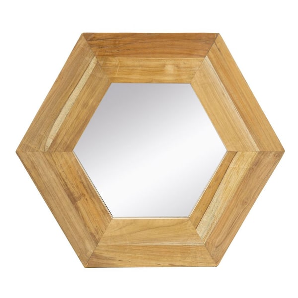 Unbranded 18.5 in. x 18.5 in. x 0.7 in. Hexagon Mirror with Natural Wood Frame, Wall Decor for Living Room Bathroom Hallway