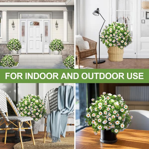16.53 in Artificial Boxwood Topiary Ball Tree White Flower UV