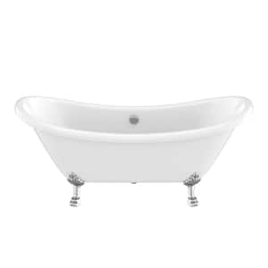 Belissima 70 in L x 28 in W Acrylic Double Slipper Clawfoot Non-Whirlpool Bathtub in White with Chrome Lion's Paw Feet