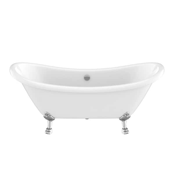 ANZZI Clawfoot Series 69 in. x 28 in. Soaking Freestanding Bathtub with Center Drain in White with Polished Chrome Feet