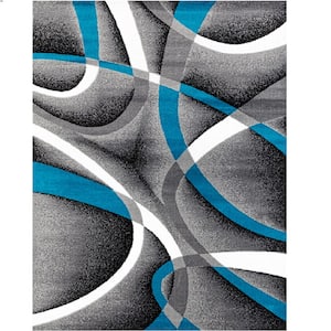 Victoria Collection Turquoise 10x13 Modern Abstract Geometric Polypropylene Area Rug