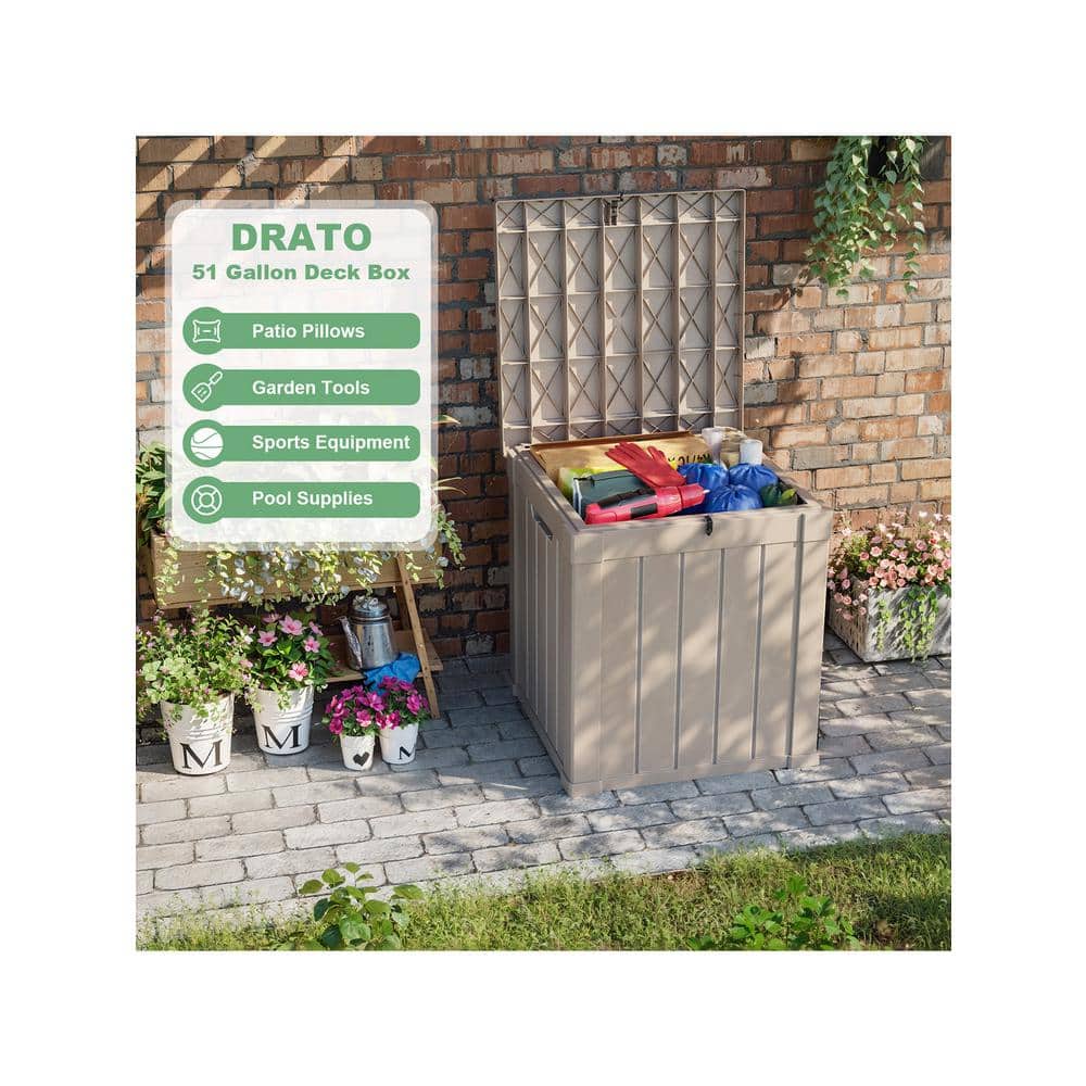 Light Brown Resin Lockable Outdoor Storage Deck Box