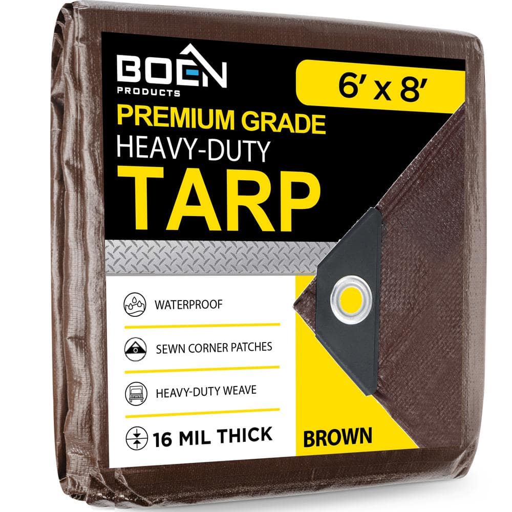 Ultra Heavy-Duty Brown Tarps 6 ft. x 8 ft. Waterproof and UV Resistant, 16 