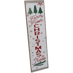 45 in. FARM FRESH CHRISTMAS TREES Porch Leaner Sign with Battery-Operated LED Lights, Festive Christmas Decoration