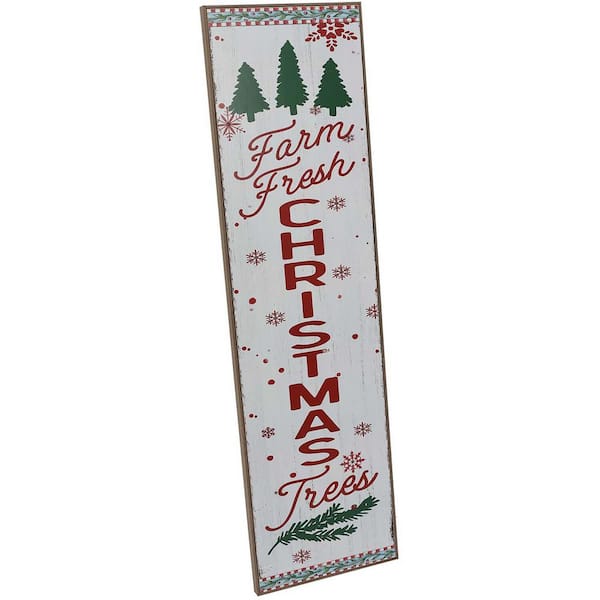 Fraser Hill Farm 45 in. FARM FRESH CHRISTMAS TREES Porch Leaner Sign with Battery-Operated LED Lights, Festive Christmas Decoration