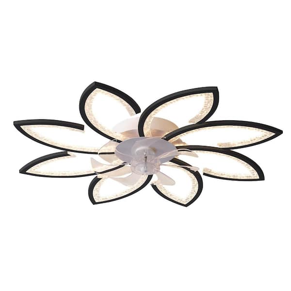 OLUZFAN Modern 35.4 in. (2.95 ft.) Indoor Low Profile Ceiling Fan with LED Dimmable Light and Remote Included Black
