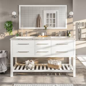Natalie 60 in. W x 22 in. D x 34 in. H Bathroom Vanity in White with White Carrara Marble Top with White Sink