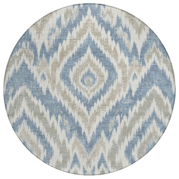 Chantille Machine Washable Indoor/Outdoor Abstract ACN3071 Denim 8 ft. x 8 ft. Round Rug