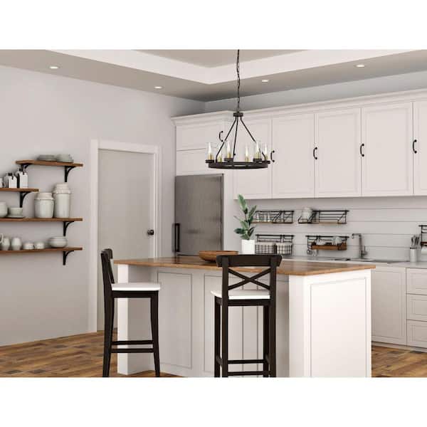 Progress Lighting Hartwell 18-1/2 in. 6-Light Antique Bronze Farmhouse Wagon Wheel Chandelier with Brass Accents and Clear Seeded Glass