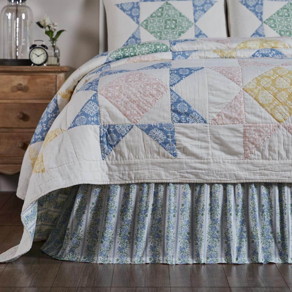 Jolie Queen Blue and Green Cotton Farmhouse Bed Skirt