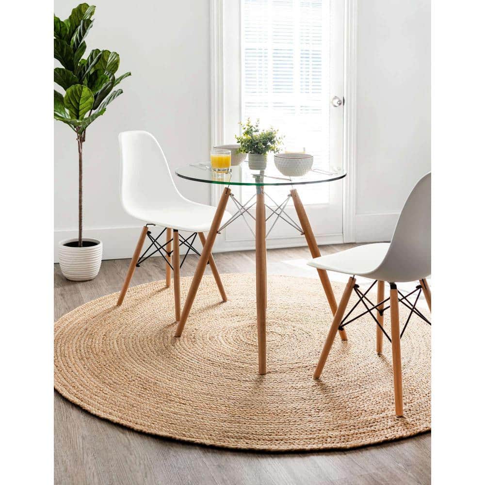 Handmade Round Natural Jute and Cotton Rug