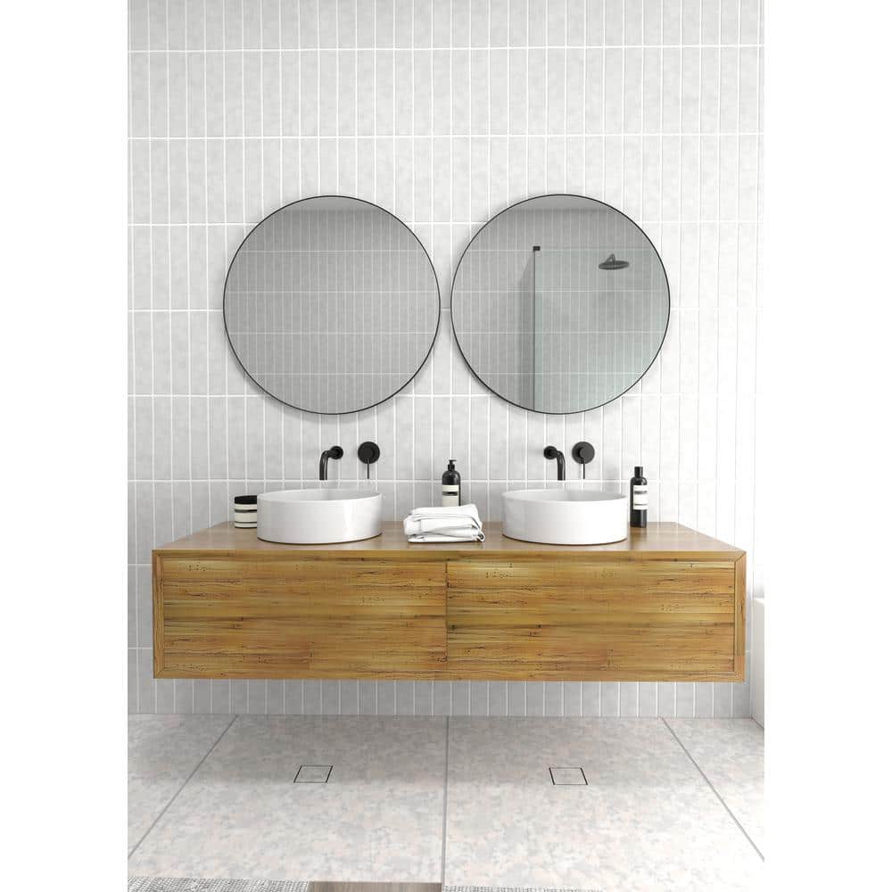 Trinity 28" Round Black Wood Framed Modern Mirror