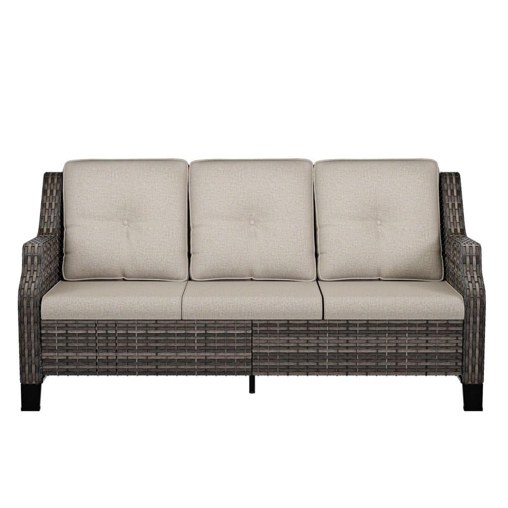 Patio Sofa 3-Seat Wicker Outdoor Couch with Beige Cushions and Deep Comfort Design price history on PriceWatchPro