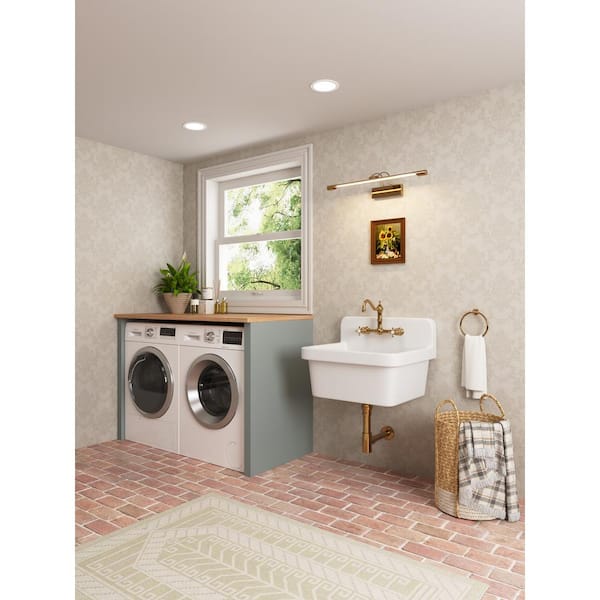 10 Gallon 24 in. L White Ceramic Wall Mount Laundry/Utility Sink for 2-Hole Faucet, with Basket Strainer