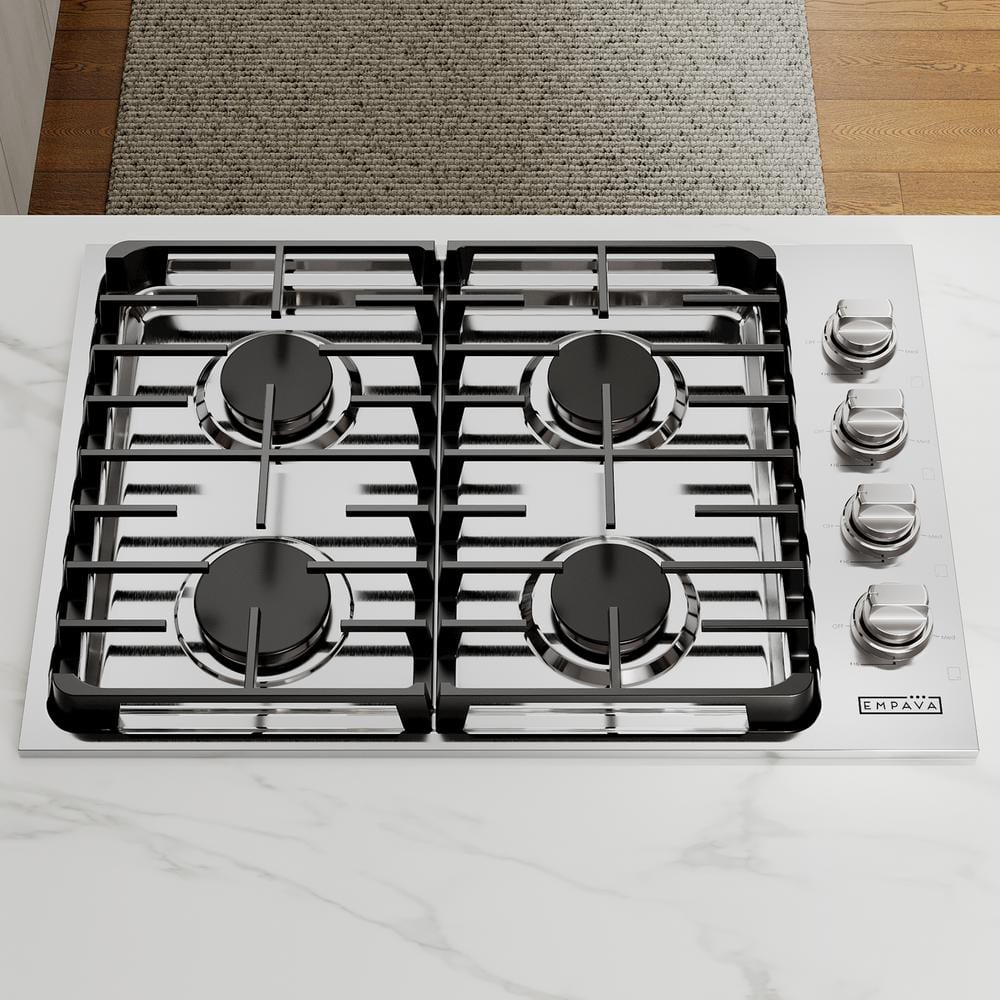 Empava 30 in. Gas Cooktop in Stainless Steel with 4 Burners Including Power Burners and Side Control Knobs