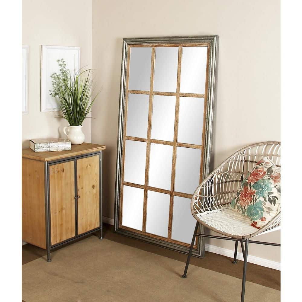 Brown and Silver Full Length Window Pane Mirror