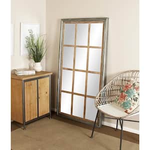 67 in. x 35 in. Window Pane Inspired Rectangle Framed Brown Wall Mirror