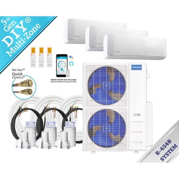 DIY 5th Gen 42,000 BTU 4 Ton 3 Zone 23 SEER2 Ductless Mini Split AC and Heat Pump w/ 9K, 9K, 24K and 16, 25,25 ft. Lines