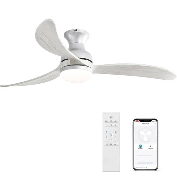 PUDO 52 in. Integrated LED Indoor Modern Silver Ceiling Fan with Lighting wich 3 Solid Wood Blades and 3 Color Dimmable