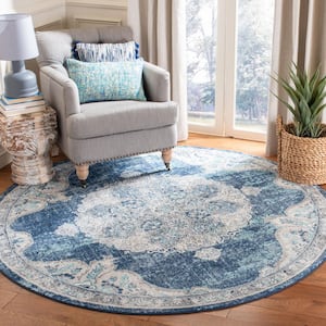 Brentwood Navy/Ivory 5 ft. x 5 ft. Round Border Area Rug