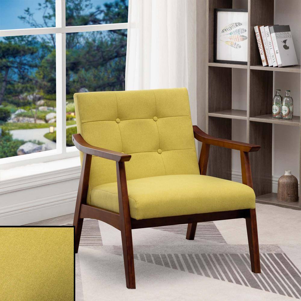 Bumblebee Yellow Faux Leather Accent Chair with Espresso Wood Frame