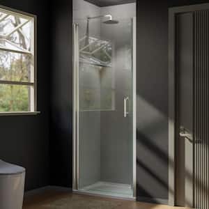 30-31 3/8 in. W x 72 in. H Semi-Frameless Pivot Shower Door in Brushed Nickel with 1/4'' (6mm) Tempered Glass, Handle