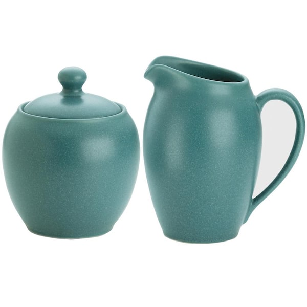 Noritake Colorwave Turquoise Stoneware 13 oz. Sugar and 11 fl. oz. Creamer Set