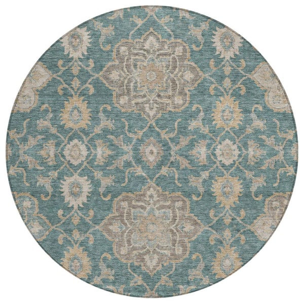 Chantille Machine Washable Indoor/Outdoor Abstract ACN3077 Seafoam 8 ft. x 8 ft. Round Rug