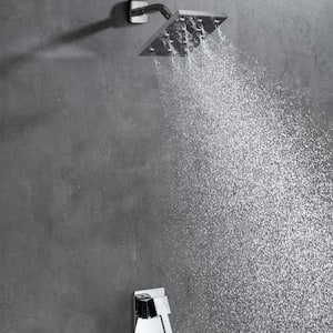 1-Spray Patterns 1.5 GPM 6.1 in. Wall Mount Square Fixed Shower Head Rainfall Shower System with Caremic Valve in Chrome
