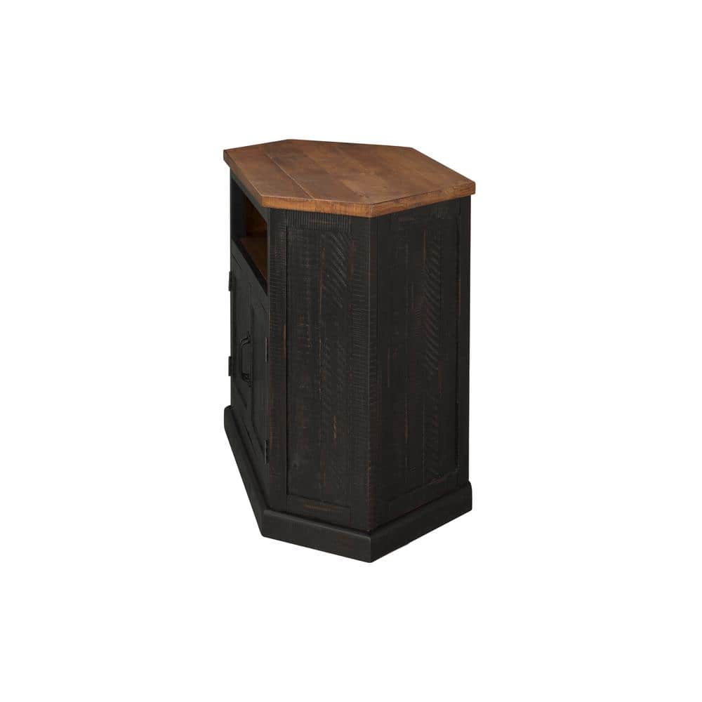 Antique Black and Honey Rustic Corner TV Stand with Cabinet
