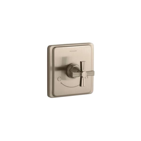 KOHLER Pinstripe 1-Handle Thermostatic Valve Trim Kit in Vibrant Brushed Bronze with Cross Handle (Valve Not Included)